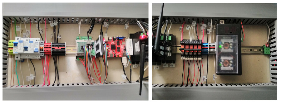 Full width of DIN rail.