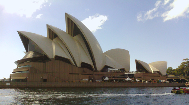 Sydney opera house viewed from a ferry