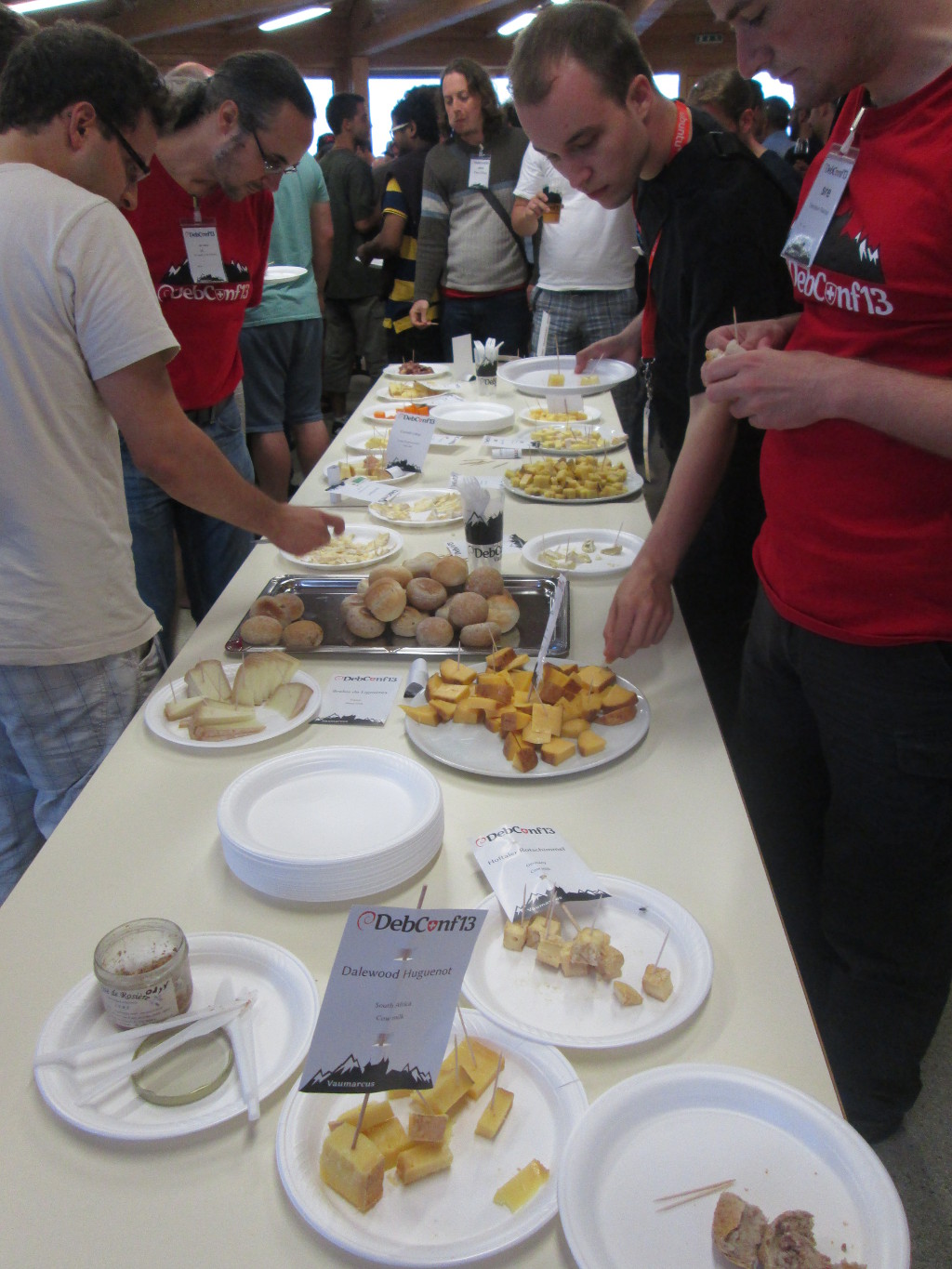 typical DebConf cheese & wine table